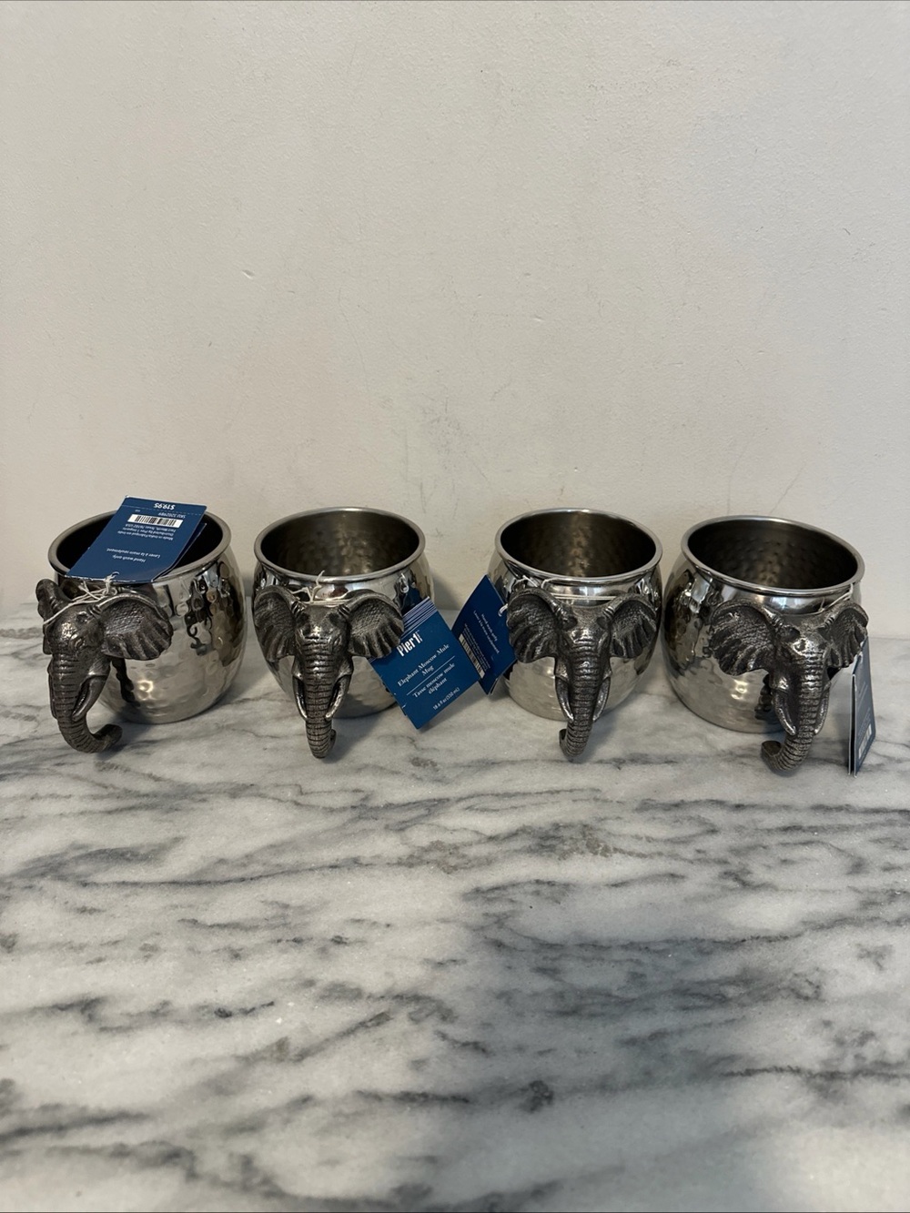 Elephant Handle Stainless Steel Mug - silver new with tags set of 4